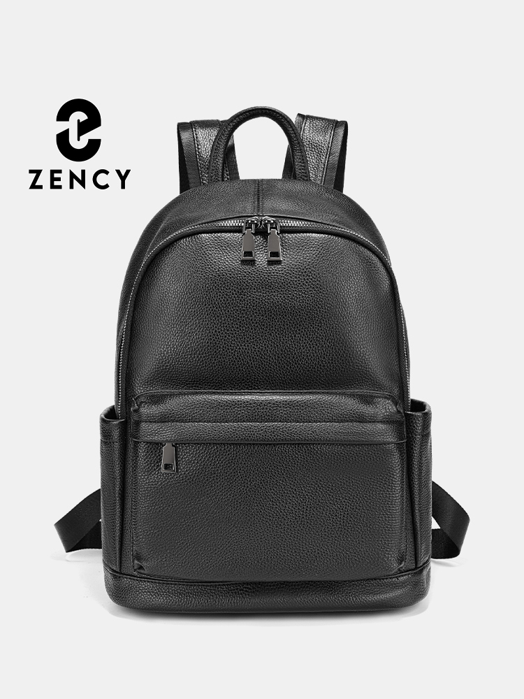 Leather Work Rucksack Mens - Zency Heren Rugzak Koeienleer Zwart Reistas